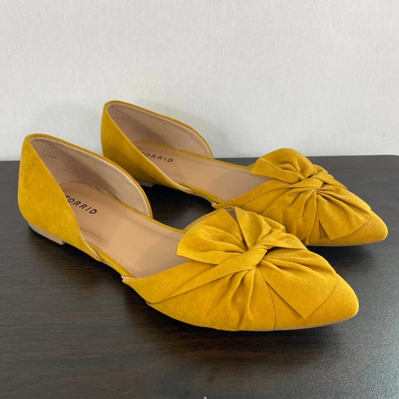 torrid Shoes - Torrid Women's 12WW Mustard Yellow Bow Flats Faux Suede